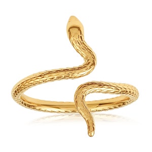 18k Gold Dainty Snake Ring - Minimalist serpent band, adjustable gold ring, unique gift for her
