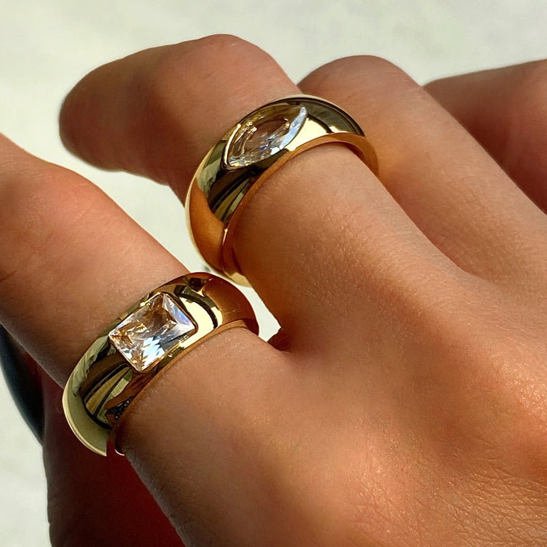 18k Gold Plated Statement Ring With a Cz Stone, Engagement Ring Etsy