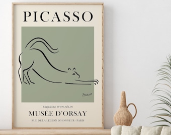 Picasso Print, Sage Green Wall Art, Picasso Cat Print, Picasso Line Art, Digital Print, Picasso Poster, Mid Century Modern, Picasso Wall Art