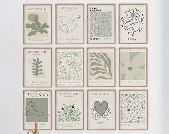 Sage Green Wall Art, Exhibition Print Set, Picasso Prints, Matisse Prints, Yayoi Kusama, Keith Haring, Flower Market Prints, Digital Prints