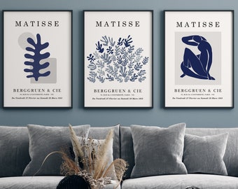 Blue Wall Art, Matisse Print Set of 3, Blue Prints Wall Art, Dark Blue Wall Art, Matisse Poster, Blue Abstract Wall Art, Ink Blue Art