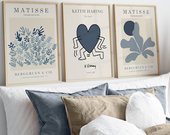 Blue Wall Art, Matisse Prints, Printable, Blue Prints Wall Art, Keith Haring Print, Light Blue Wall Art, Matisse Print Set, Blue Matisse
