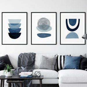 Blue Wall Decor, Abstract Art Set of 3, Blue Prints, Light Blue Wall Art, Geometric Art, Digital Download, Modern Wall art, Bedroom Wall Art