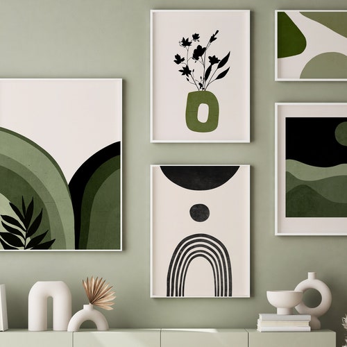 Abstract Green Art Modern 3 Piece Art Painting Gallery Wall Etsy