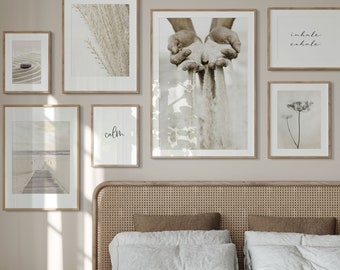 Neutral wall art, printable gallery wall set, beige wall art, boho prints, digital download, nature prints, beach print, pampas grass art