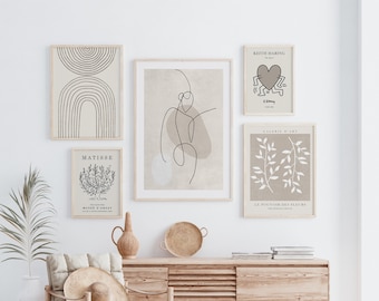 Simple Wall Art, Matisse Prints, Neutral Wall Art, Female Line Art, Flower Market Print, Digital Prints, Neutral Wall Prints, Earth Tone Art