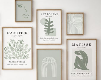 Sage Green Wall Art, Matisse Print, Digital Prints, Green Wall Art,  Mid Century Modern, Green Prints, Sage Green Decor, Abstract Print