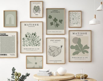 Sage Green Prints, Matisse Prints, Sage Green Wall Art, Exhibition Poster Set, Flower Market Print, Kusama, Haring, Picasso, Digital Prints