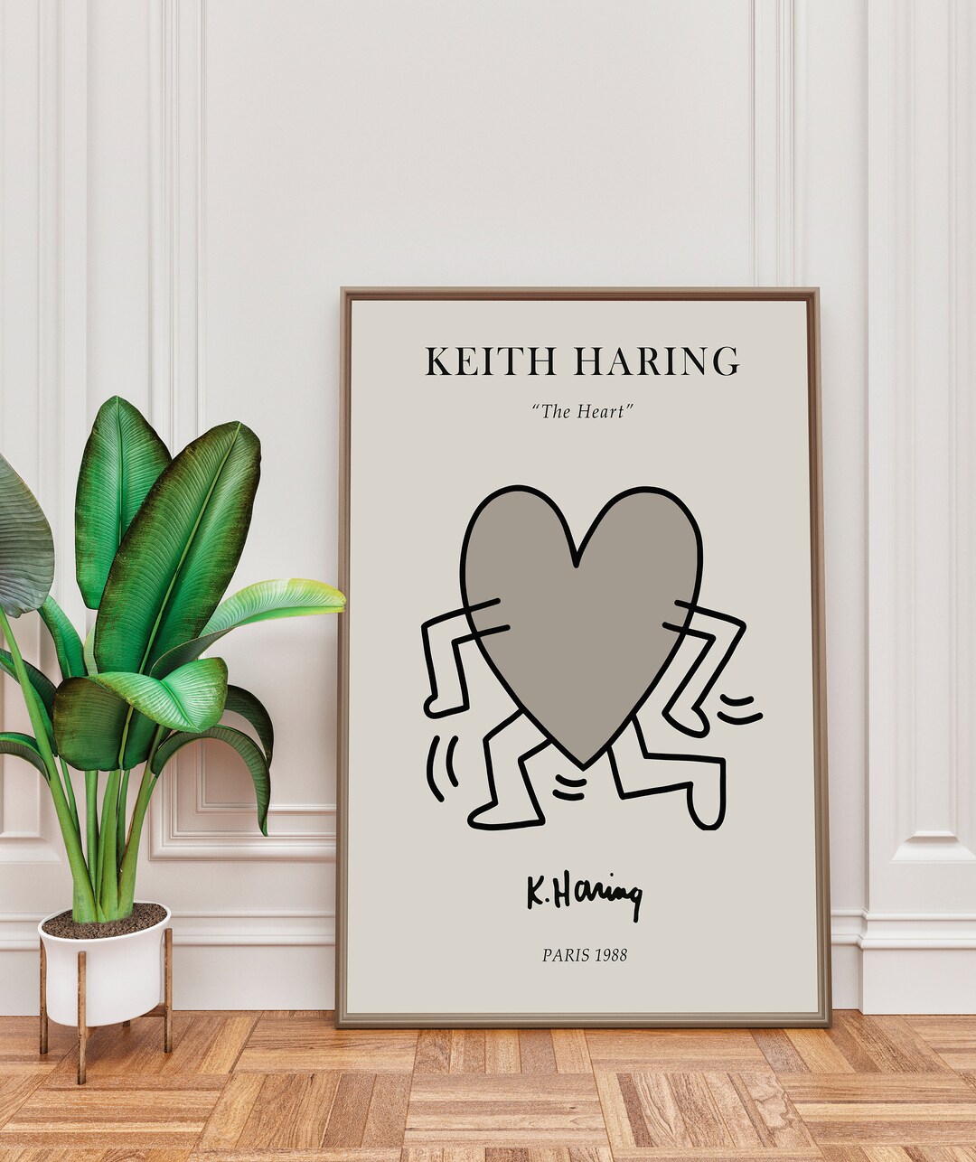 Keith Haring Print, Haring Heart, Digital Download, Beige Print ...
