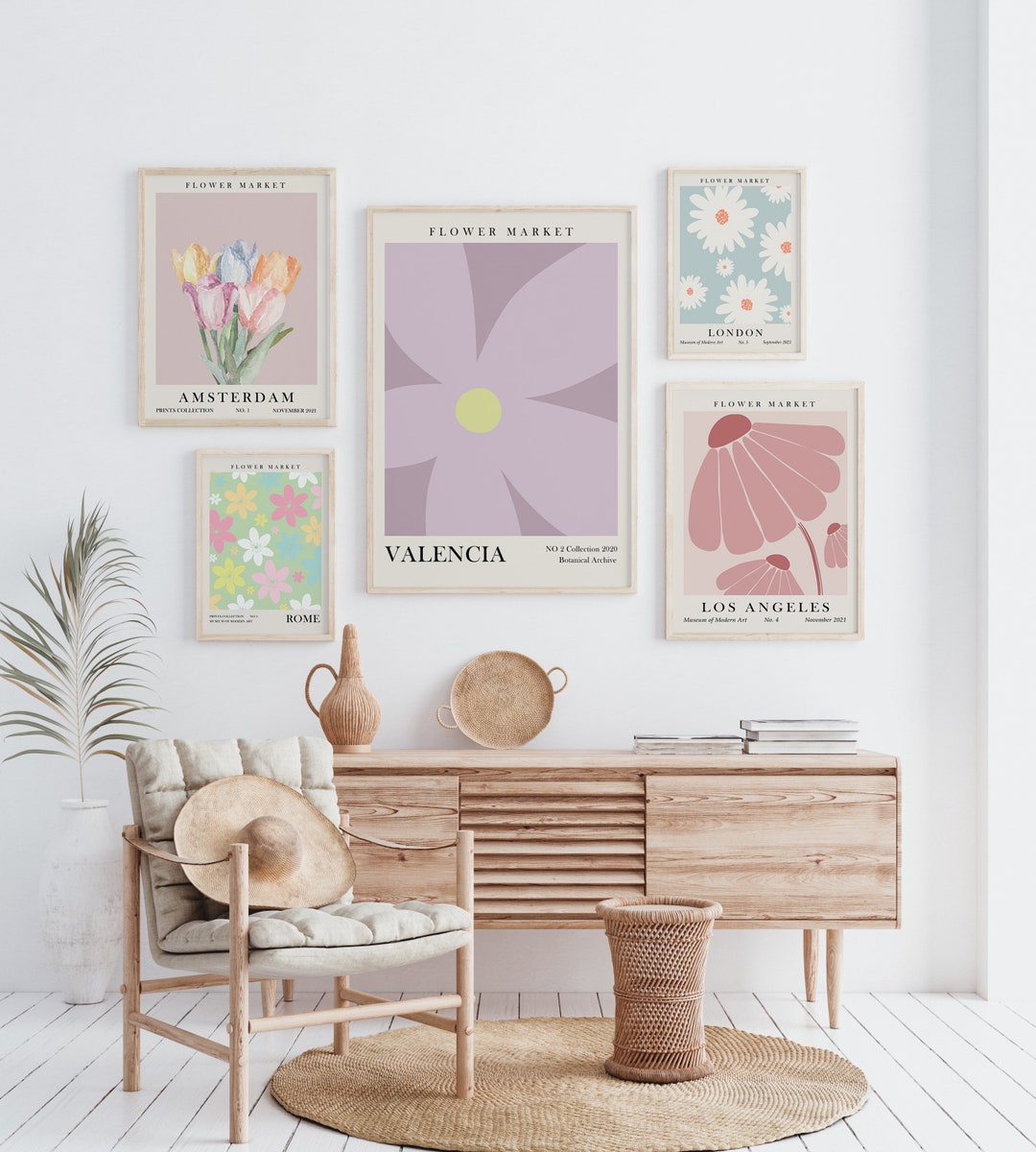 Flower Market Prints, Danish Pastel Decor, Digital Download, Flower