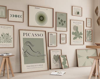 Sage Green Wall Art, Exhibition Print Set, Digital Download, Museum Prints, Matisse Prints, Yayoi Kusama, Keith Haring, Picasso, Bundle Art