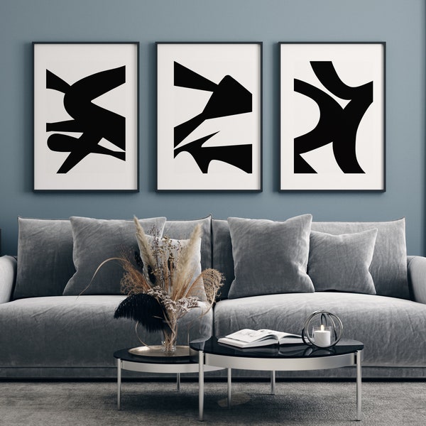 Extra Large Wall Art, Black and White Wall Art, Set of 3, Abstract Art, Digital Download, Modern Wall art, Bedroom Wall Art, Living Room Art