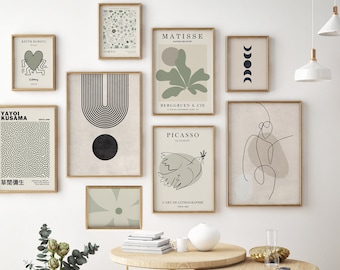 Sage Green Decor, Neutral Wall Art, Matisse Print, Flower Market Print, Yayoi Kusama, Keith Haring, Digital Prints, Sage Green Wall Art