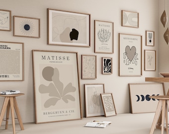15 Neutral Wall Prints, Exhibition Prints, Museum Exhibition Posters, Matisse Wall Art, Female Line Art, Flower Market Print, Digital Prints
