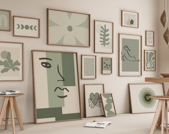 Sage Green Wall Art, Mega Bundle, Printable, Sage Green Prints, Digital Download, Abstract Art, Olive Green Wall Decor, Mid Century Modern