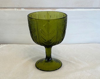 1975 FTD Florists Green Pedestal Floral Compote Chalice Dish, Embossed Leaf Design