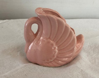 1940s MCM Small Coral Pink Ceramic Swan Planter Figurine