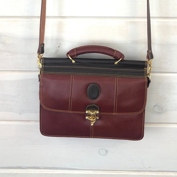 Vintage Baccio Italian Leather Messenger Shoulder Satchel Briefcase Organizer Bag