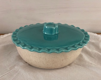 1950s MCM Aqua Turquoise Lidded Bowl Made in California Pottery