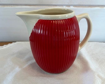 Vintage Tender Heart Treasures Red and Ivory Pitcher