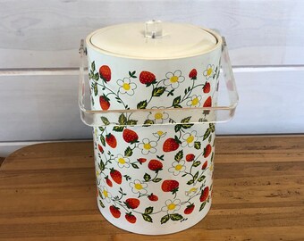 Vintage HJ Stotter Vinyl Ice Bucket: Strawberries n Cream MCM Barware
