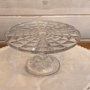 Vintage Mikasa Crystal Cake Stand, Footed Cake Plate in Panels Pattern by Mikasa