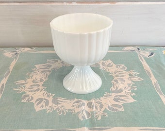 1950s Ribbed Milk Glass Midcentury Modern Compote Dish