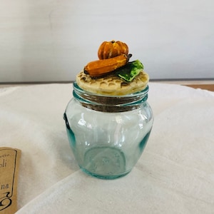 1960s Italian glass Lidded Jar, Vetreria Etrusca Italy, Cork and Resin Vegetable Lid