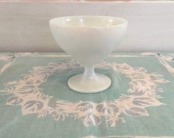 1950s Milk Glass by Hazel Atlas Pebble-tone Pedestal Compote Bowl