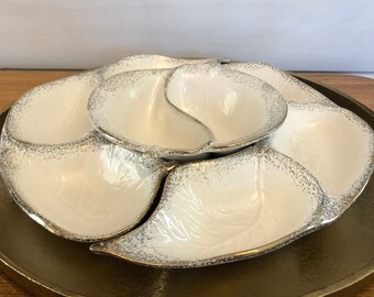 1960s California Originals #725 Pottery Lazy Susan Party Server 3 Piece Cabbage Leaf