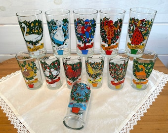 Vintage 12 Days of Christmas Tumblers: Full Set by Anchor Hocking