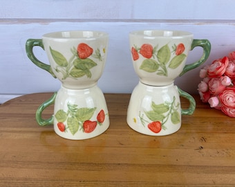 Vintage Franciscan Earthenware Strawberry Fair Coffee/Tea Cups, Set of 4