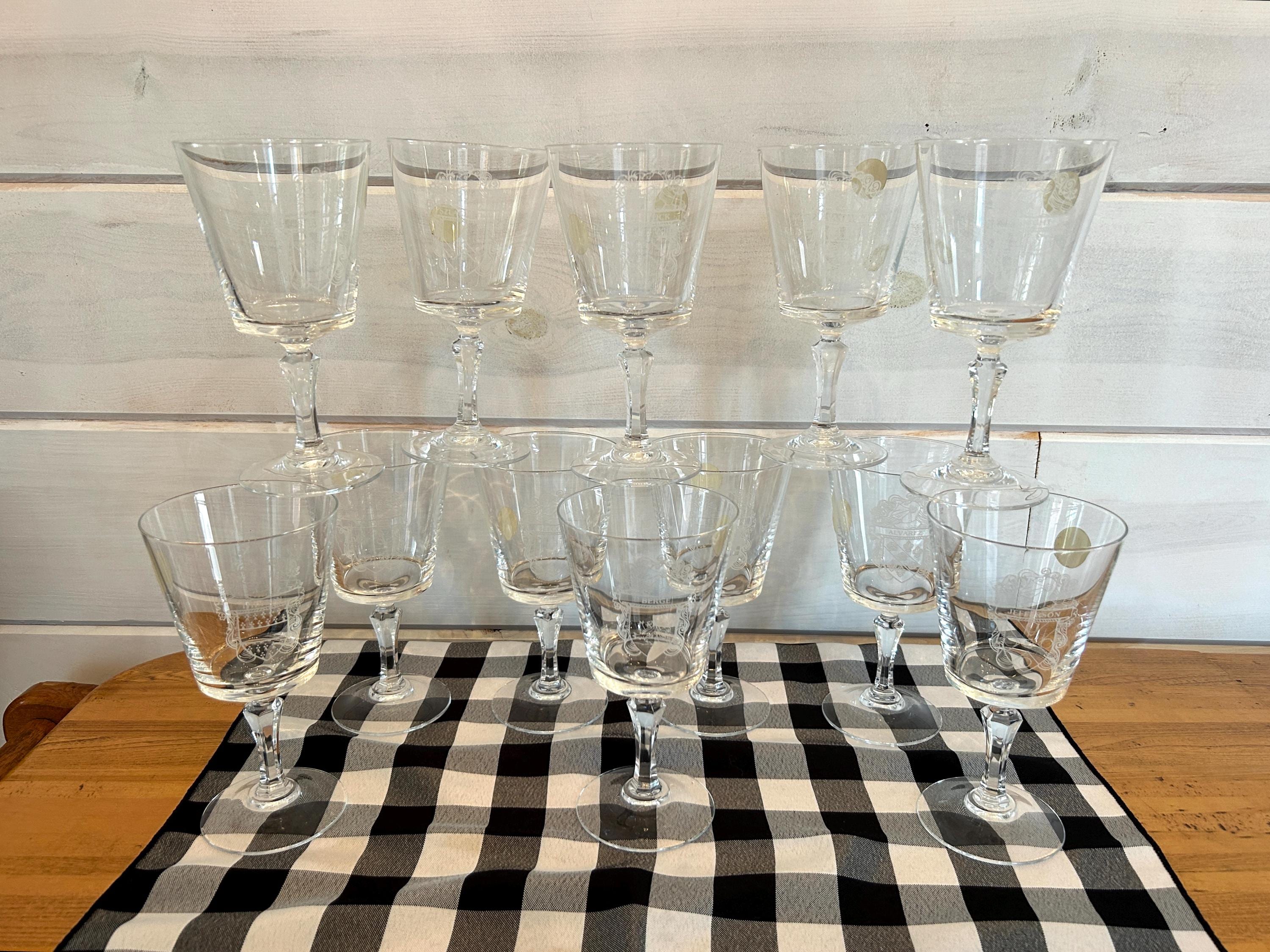 Vintage 24% Lead Crystal Wine Goblets: Freedom Family Coat of Arms