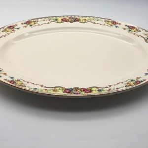 1940s China Platter by Edwin M. Knowles China Co. Pattern 42-3 Multicolor Florals, Scrolls on White image 6
