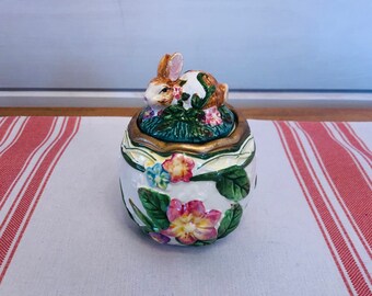 Vintage WMG Bunny Rabbit Garden Easter Flower Pattern Bowl with Lid