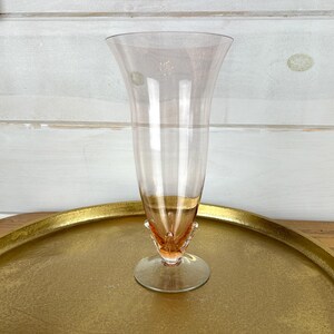 Rare La Rosa Pink & Clear Blown Glass with Applied Base Petals Vase Unmarked Cambridge Glass, 1930-40s