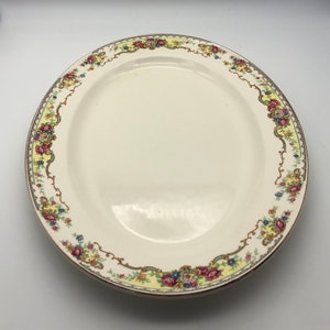 1940s China Platter by Edwin M. Knowles China Co. Pattern 42-3 Multicolor Florals, Scrolls on White image 7