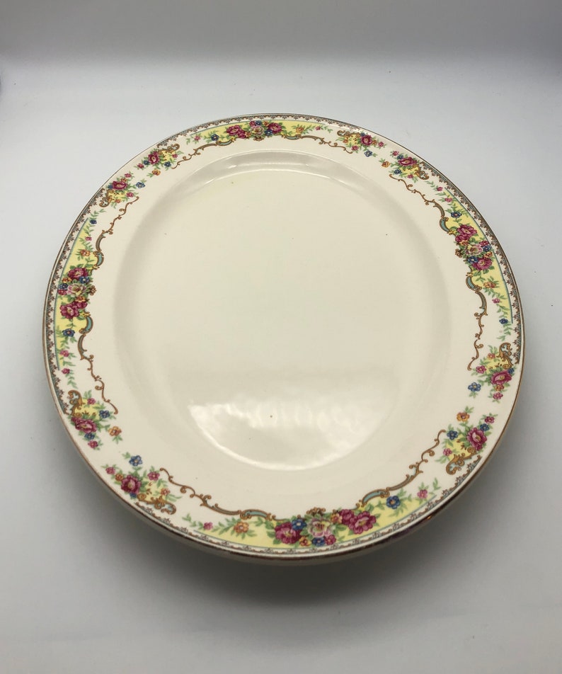 1940s China Platter by Edwin M. Knowles China Co. Pattern 42-3 Multicolor Florals, Scrolls on White image 7