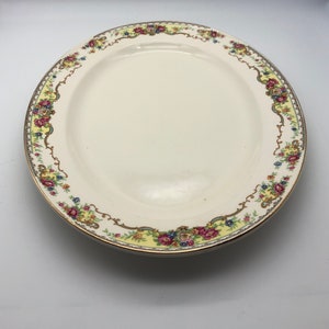1940s China Platter by Edwin M. Knowles China Co. Pattern 42-3 Multicolor Florals, Scrolls on White image 9