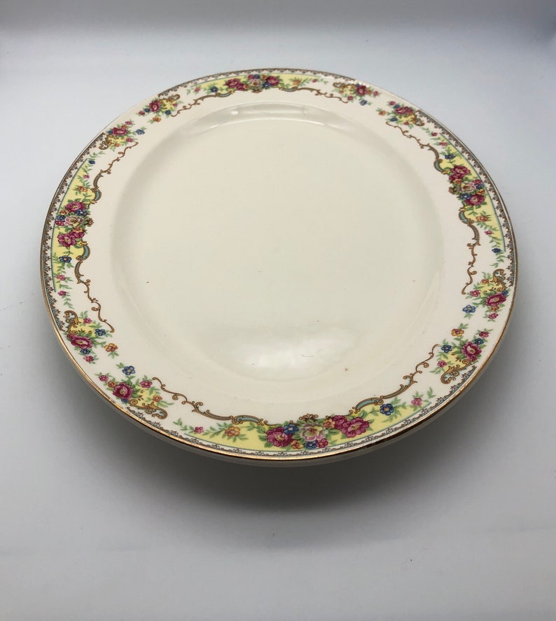 1940s China Platter by Edwin M. Knowles China Co. Pattern 42-3 Multicolor Florals, Scrolls on White image 9