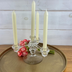 Vintage Cambridge Crystal Three Arm, 4 Place Candelabra Midcentury Modern Candlestick Holder Epergne
