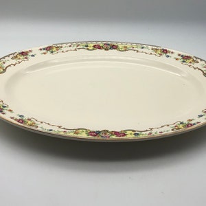 1940s China Platter by Edwin M. Knowles China Co. Pattern 42-3 Multicolor Florals, Scrolls on White image 8