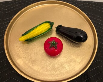 Vintage Murano Glass Vegetable Set of Three (Tomato, Corncob and  Eggplant), circa 1970s