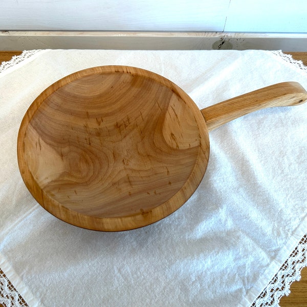 Vintage Wooden Handled Bowl Pan, Wall Hanging Wood Bowl