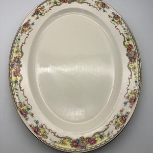 1940s China Platter by Edwin M. Knowles China Co. Pattern 42-3 Multicolor Florals, Scrolls on White image 10