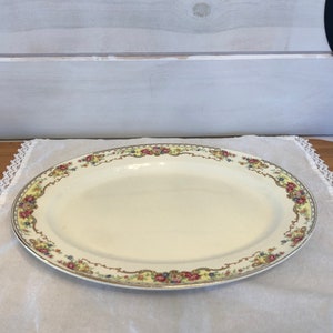 1940s China Platter by Edwin M. Knowles China Co. Pattern 42-3 Multicolor Florals, Scrolls on White image 2