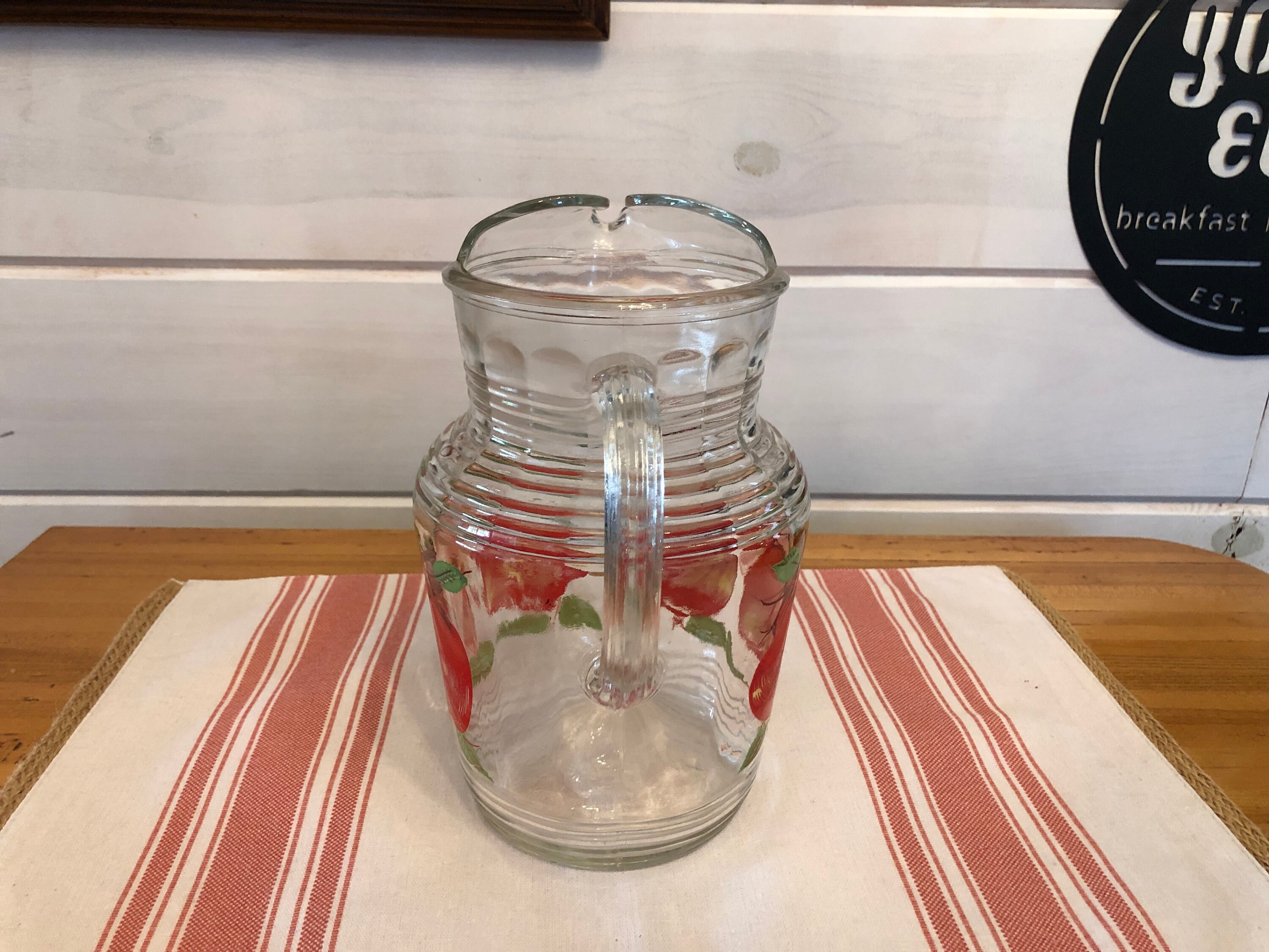 1950s Large Glass Red Apple Graphic Pitcher With Ice Lip - Etsy