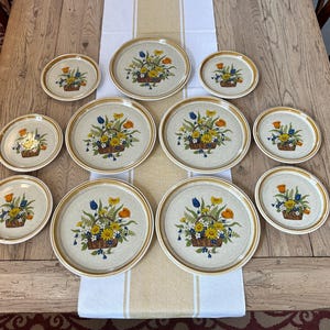 Vintage Set of 11 Mikasa Stone Manor Line Garden Bouquet Collection F5815 Pattern Set of 11 Pieces; 5 Dinner Plates and 6 Salad Lunch Plates