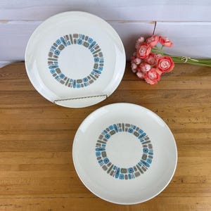 1950s Temporama by Canonsburg Pottery Plate Set of 2, Midcentury Modern Atomic Blue and Green Dura Gloss 10&quot; Dinner