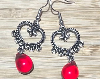 Red tear drop chandelier earrings